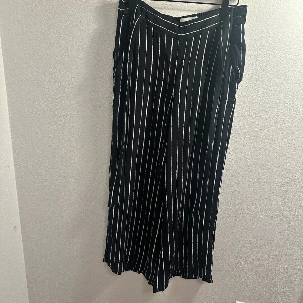 Aritzia‎ Wilfred Faun Black Stripe Viscose Rayon Wide Leg Pants Size L